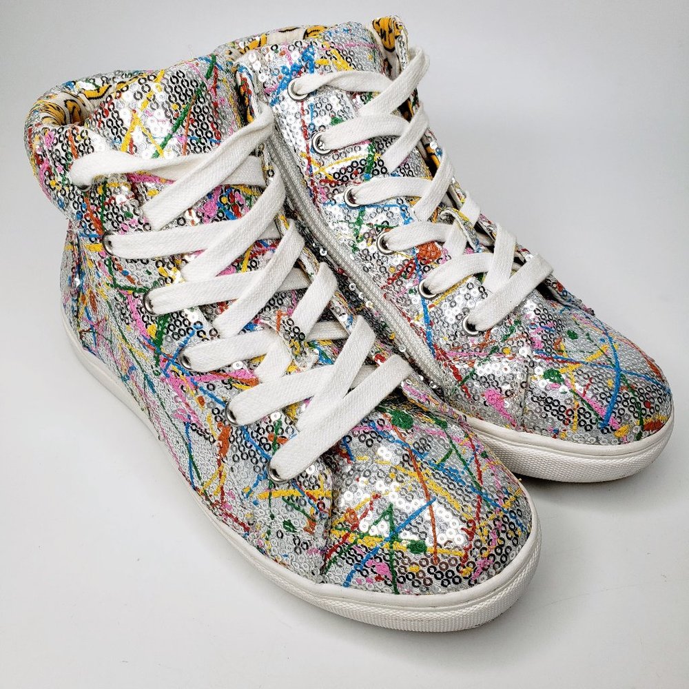 Steve Madden Sequin Paint Splat High Top Shoes 5M - run big